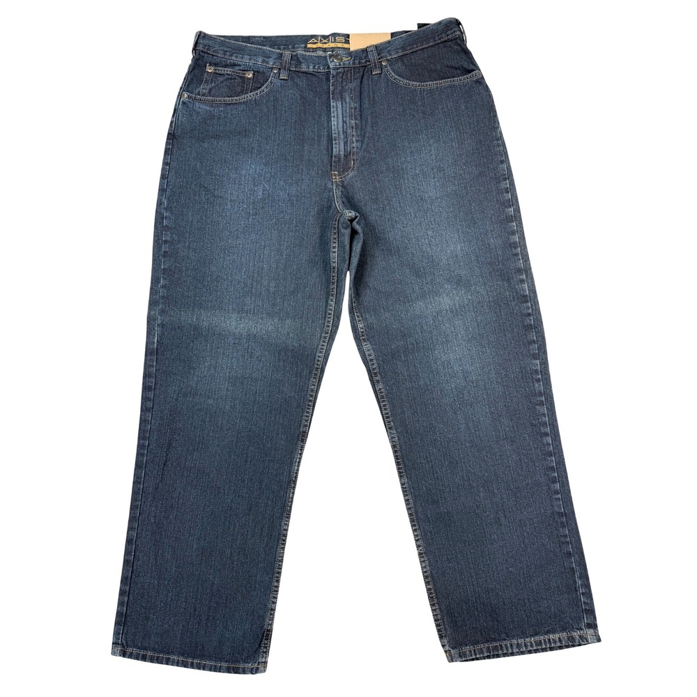 Axist Jeans Relaxed Fit Men 40x30 Dark Blue New Cotton Classic Denim Tapered Leg